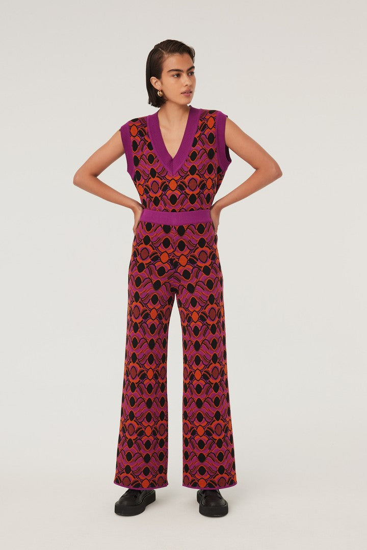 Patterned Knit Trousers - Multicolor