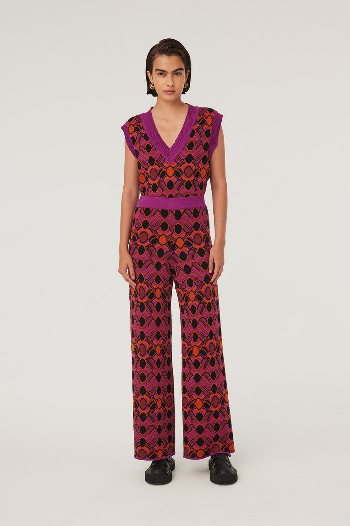 Patterned Knit Trousers - Multicolor
