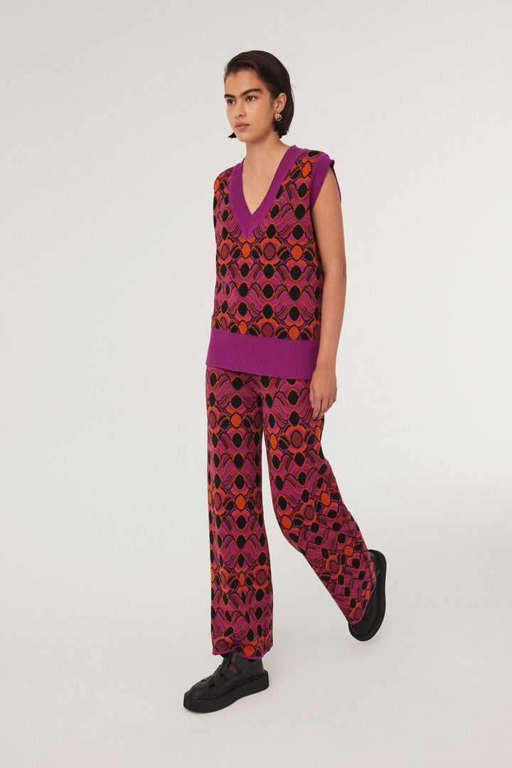 Patterned Knit Trousers - Multicolor