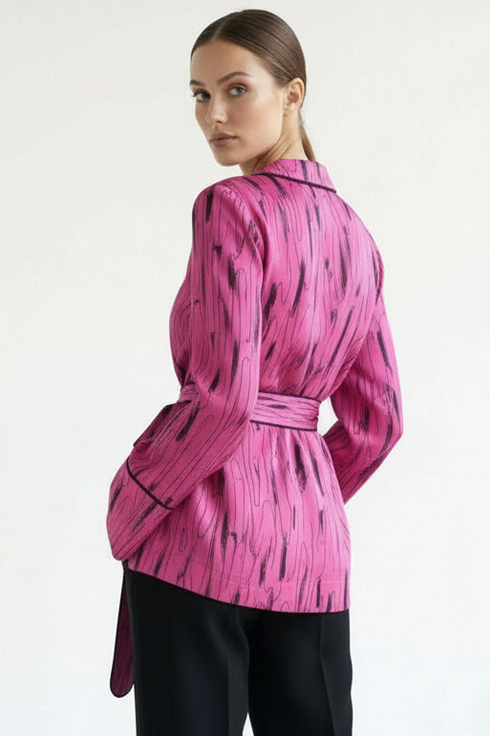 Belted Patterned Jacket - Multicolor