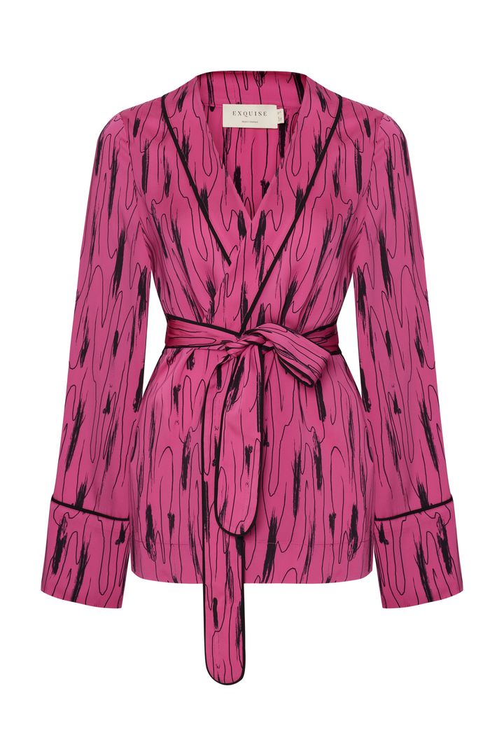 Belted Patterned Jacket - Multicolor