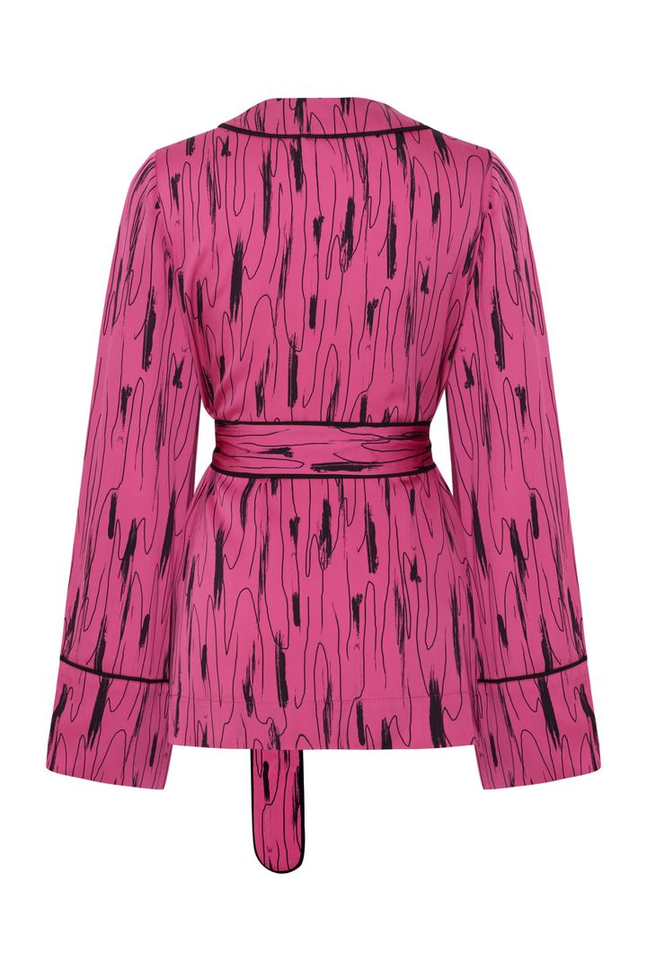 Belted Patterned Jacket - Multicolor