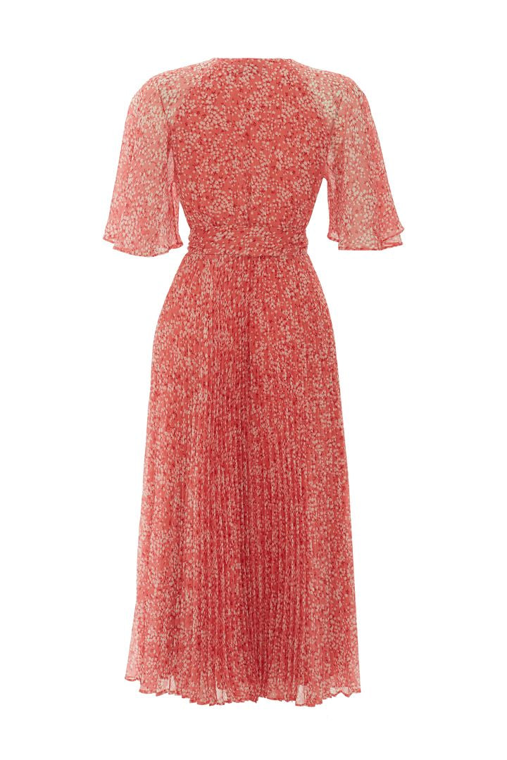 exquise pink dress Faun Shirt Collar Long Sleeve Embroidered Midi Dress