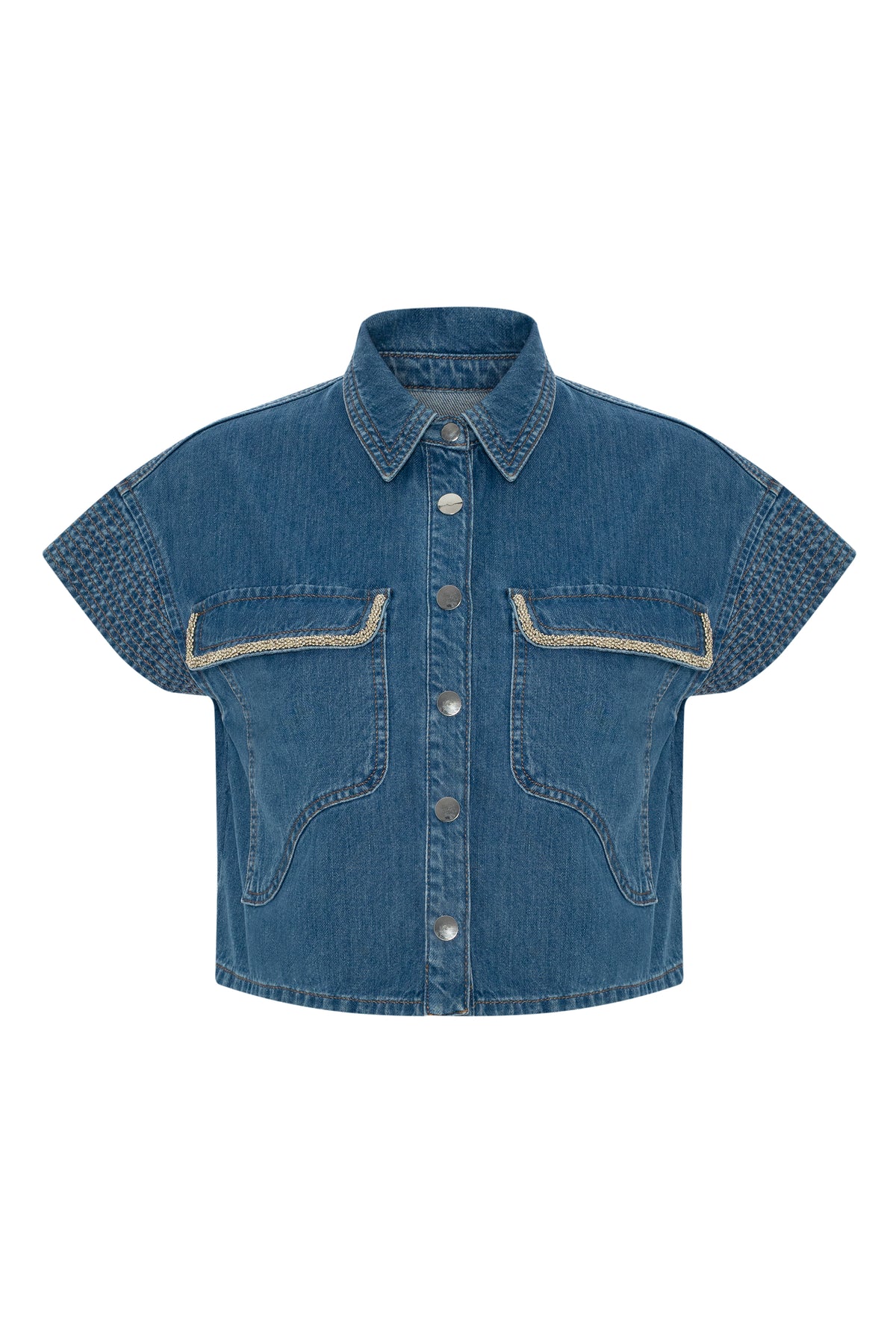 Denim Look Pocketed Shirt - BLUE