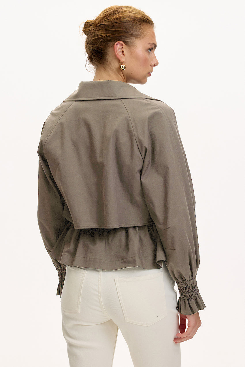 Beige Regular Fit Cotton Jacket with Shirt Collar, Raglan Sleeves, and Lining