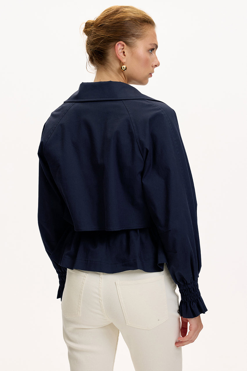 Navy Regular Fit Cotton Jacket with Shirt Collar, Raglan Sleeves, and Lining