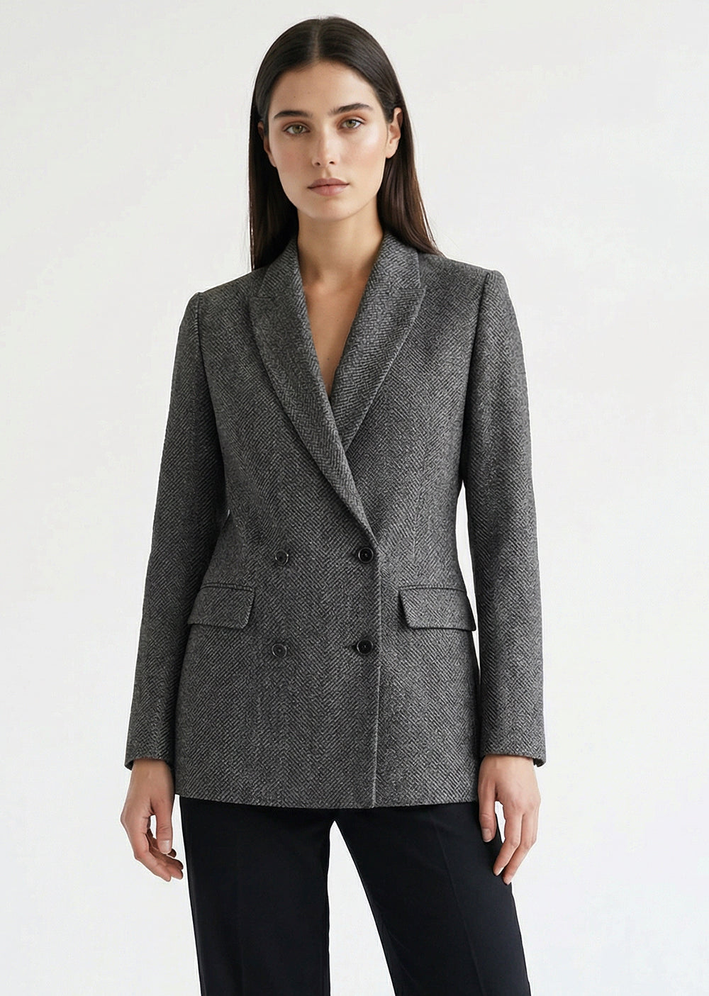 Woven Double Breasted Long Sleeve Blazer Jacket