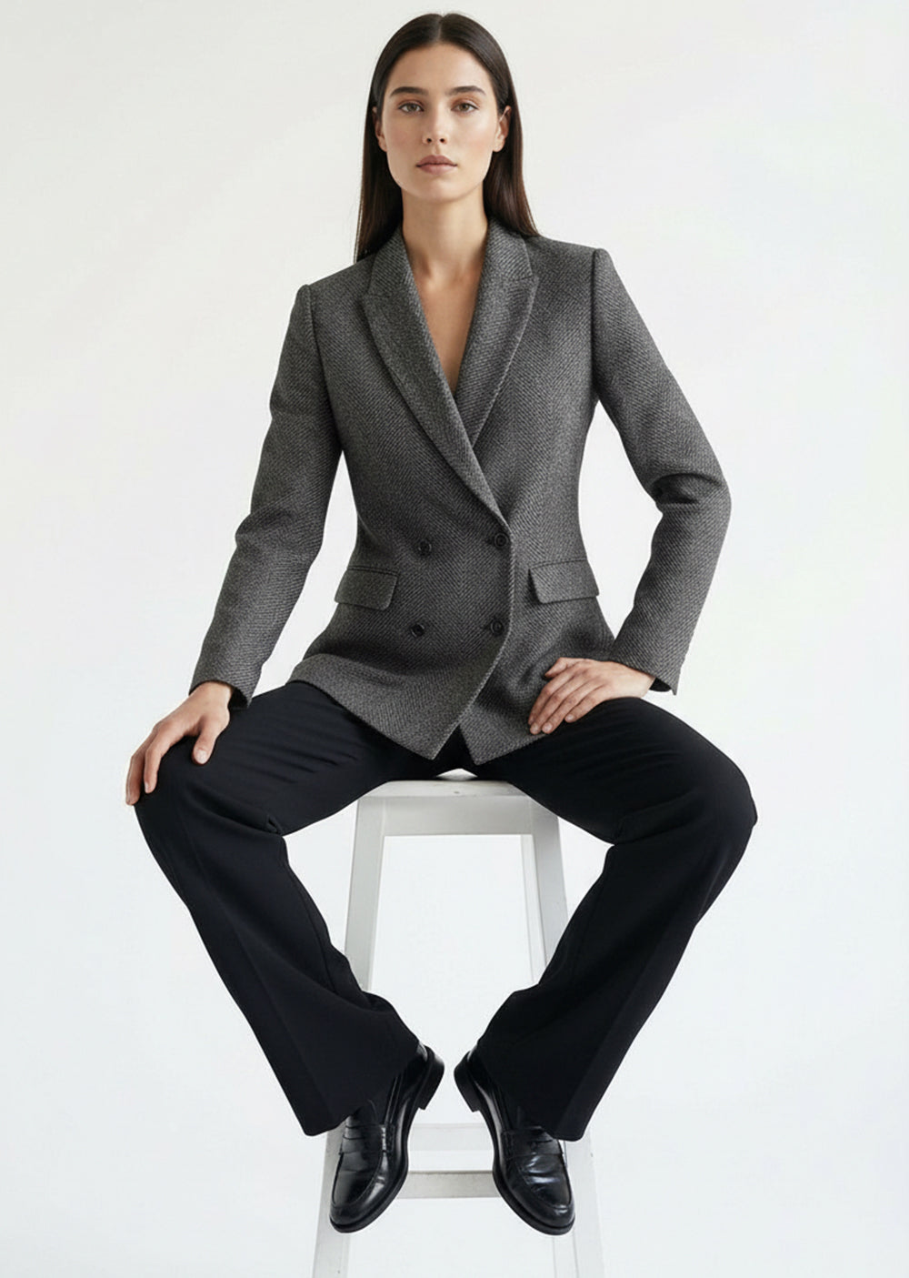 Woven Double Breasted Long Sleeve Blazer Jacket