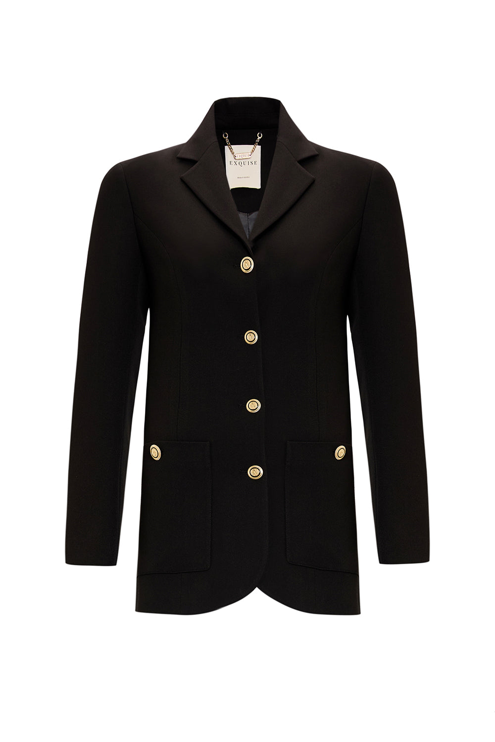 Structured Gold Button Blazer Jacket with Long Sleeves