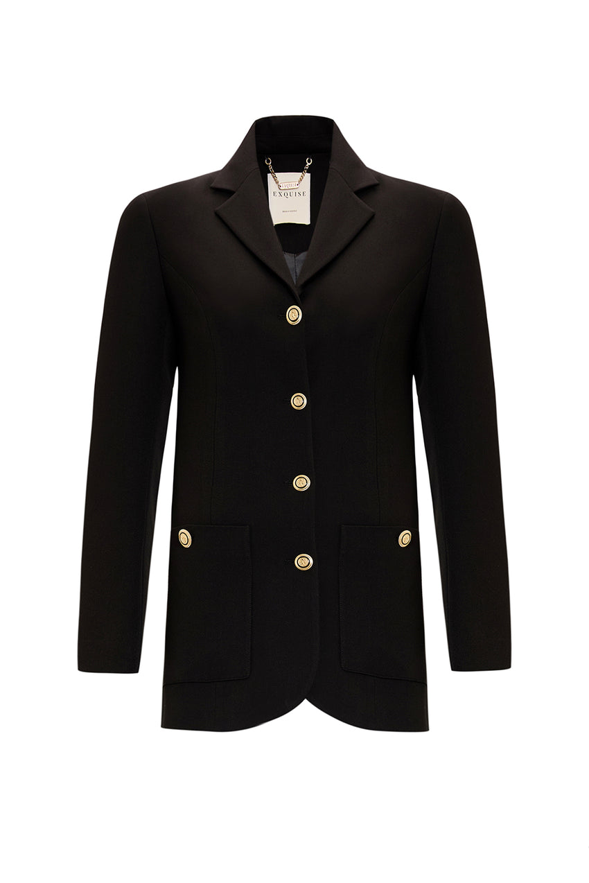 Structured Gold Button Blazer Jacket with Long Sleeves