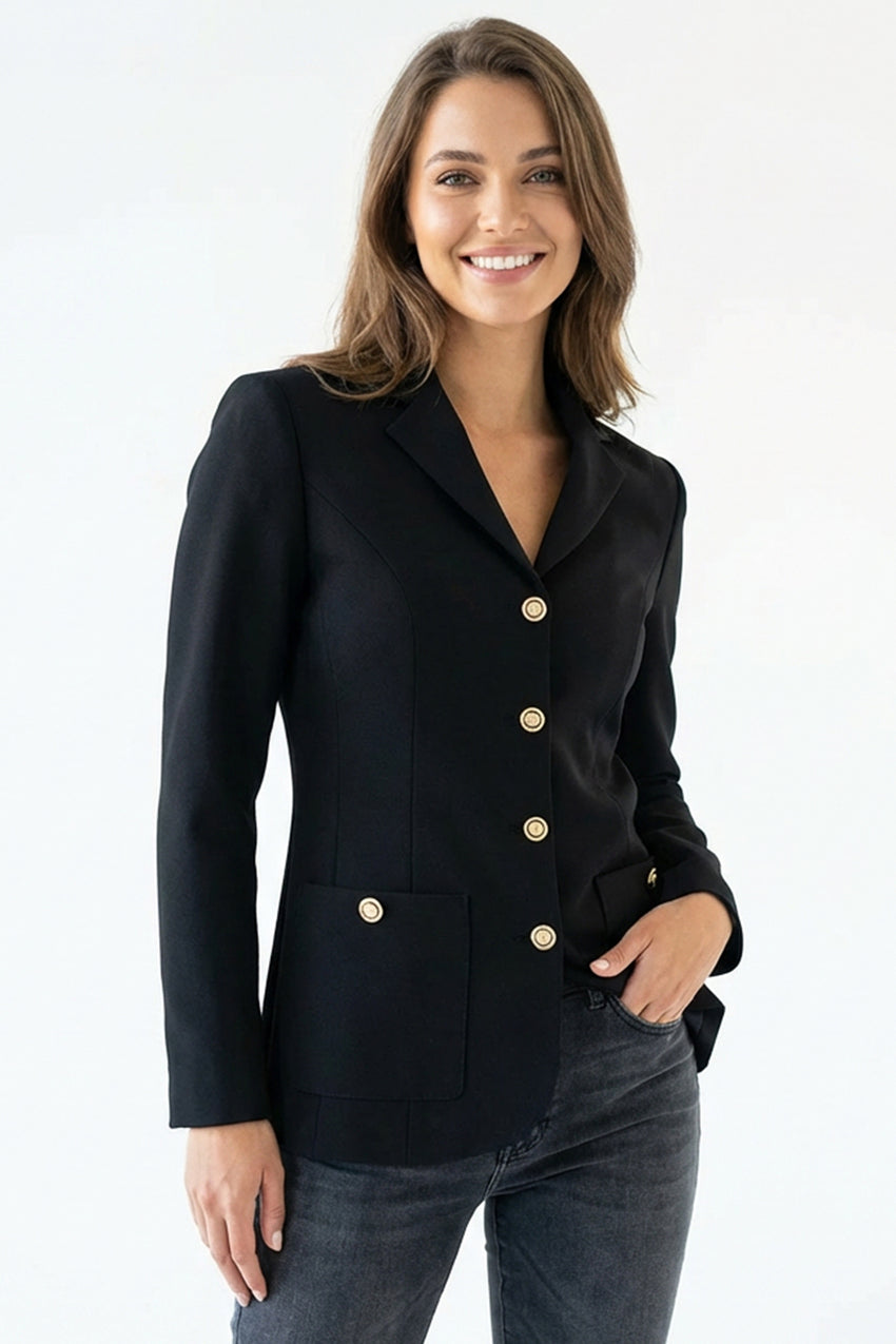 Structured Gold Button Blazer Jacket with Long Sleeves
