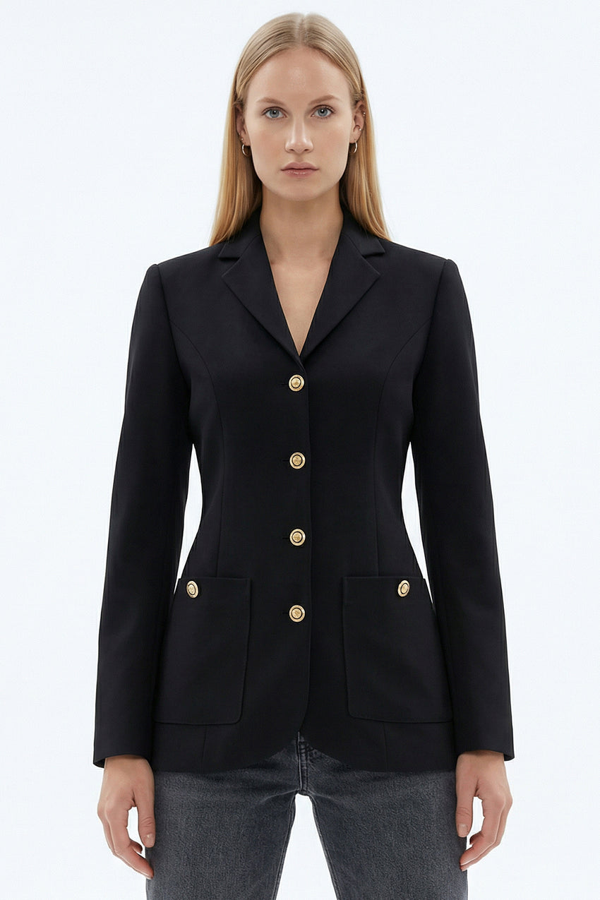 Structured Gold Button Blazer Jacket with Long Sleeves