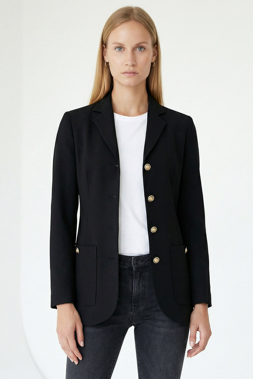 Structured Gold Button Blazer Jacket with Long Sleeves
