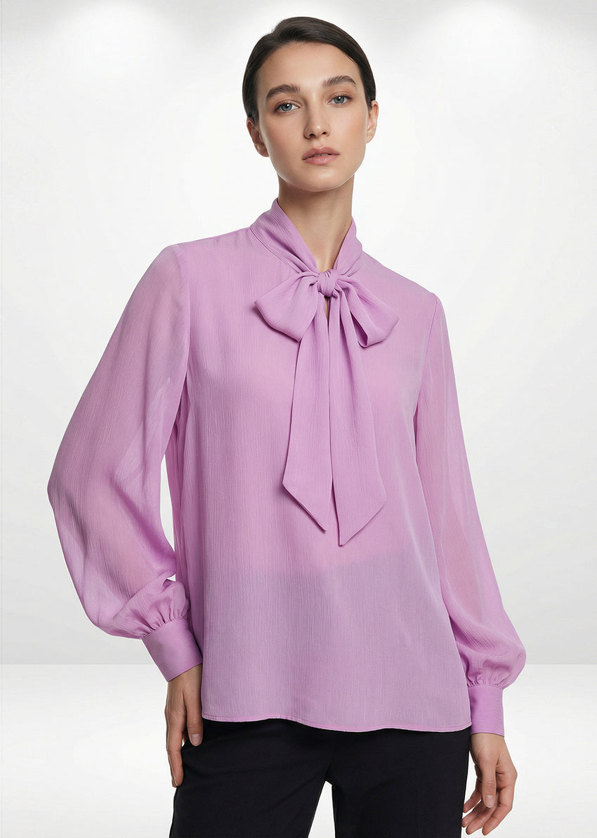 Patterned Scarf Neck Long Sleeve Regular Blouse