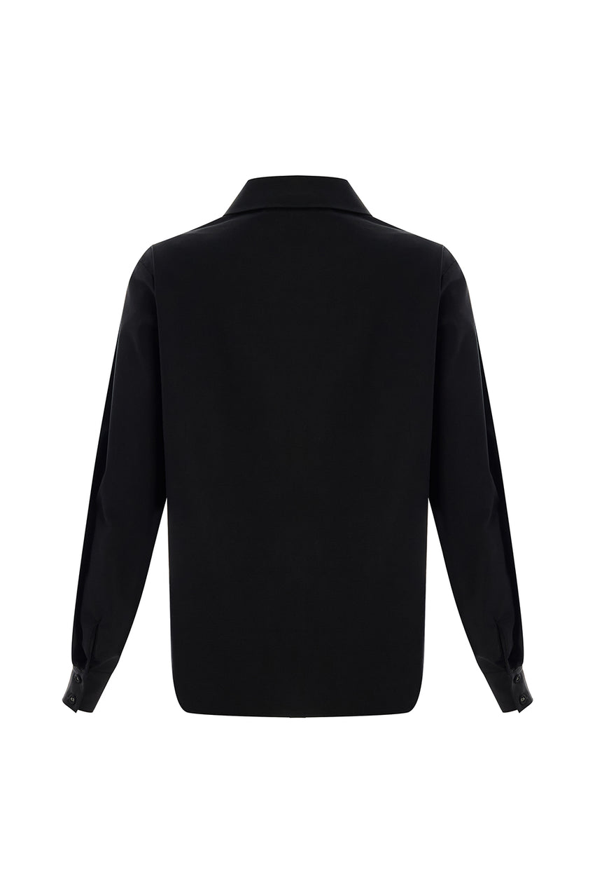 Regular Shirt Collar Long Sleeve Shirt - Black