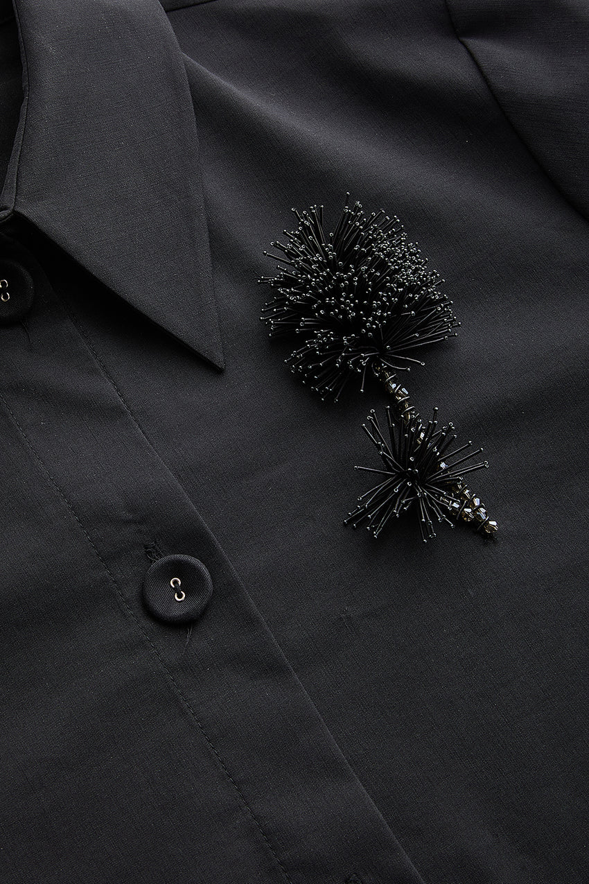 Regular Shirt Collar Long Sleeve Shirt - Black