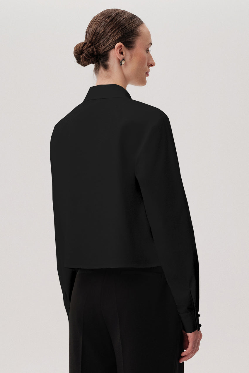 Shirt Collar Long Sleeve Shirt - BLACK