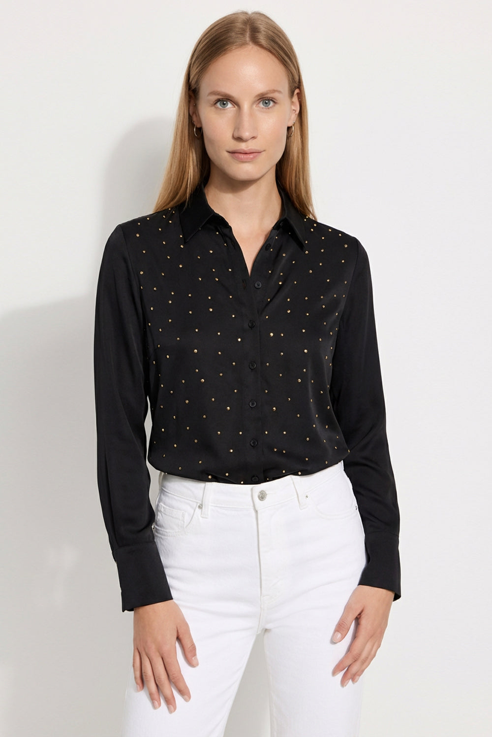 Elegant Stone Detail Long Sleeve Shirt - Black