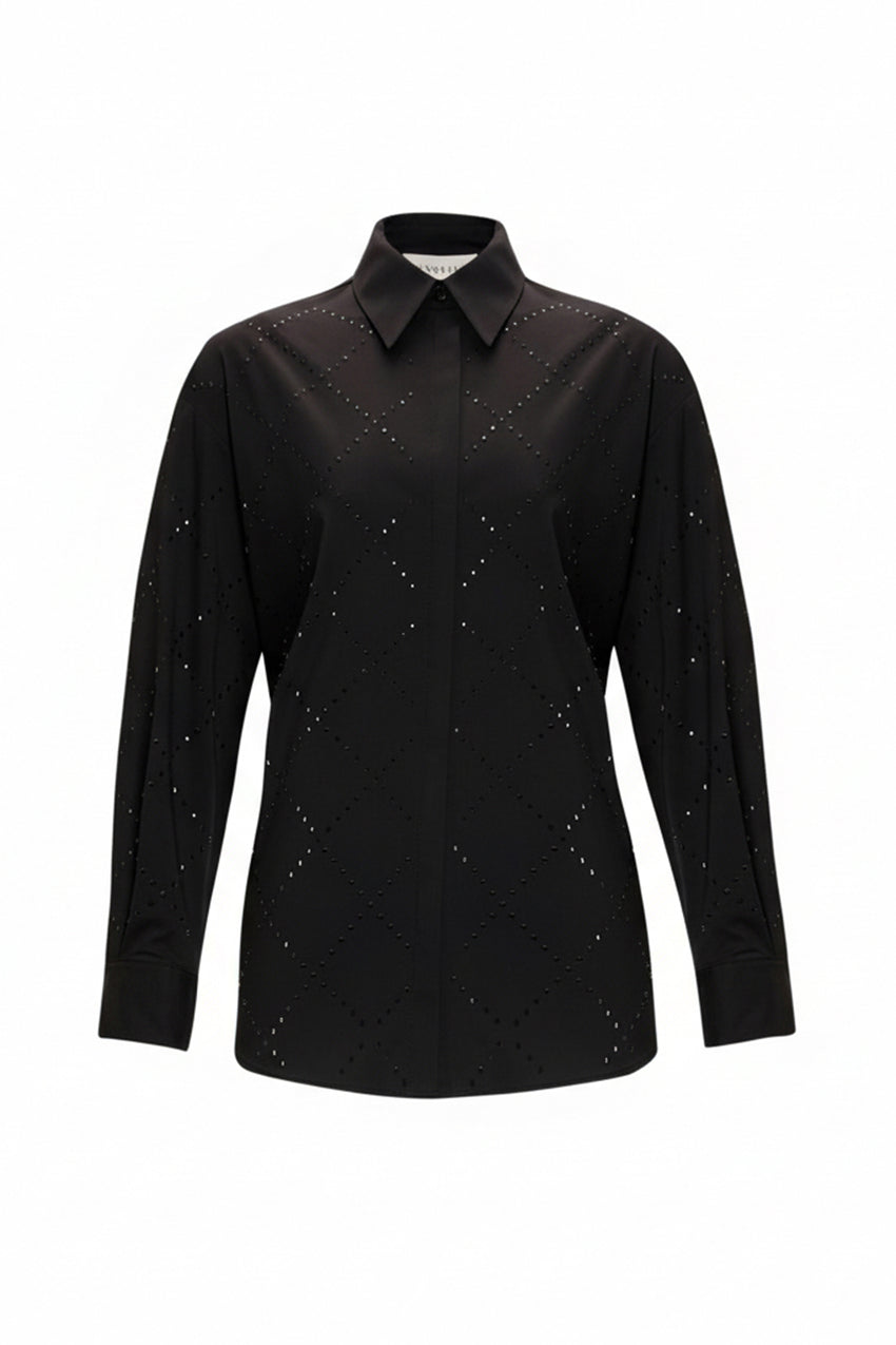 Stone Pattern Pocketless Long Sleeve Regular Fit Cotton Shirt