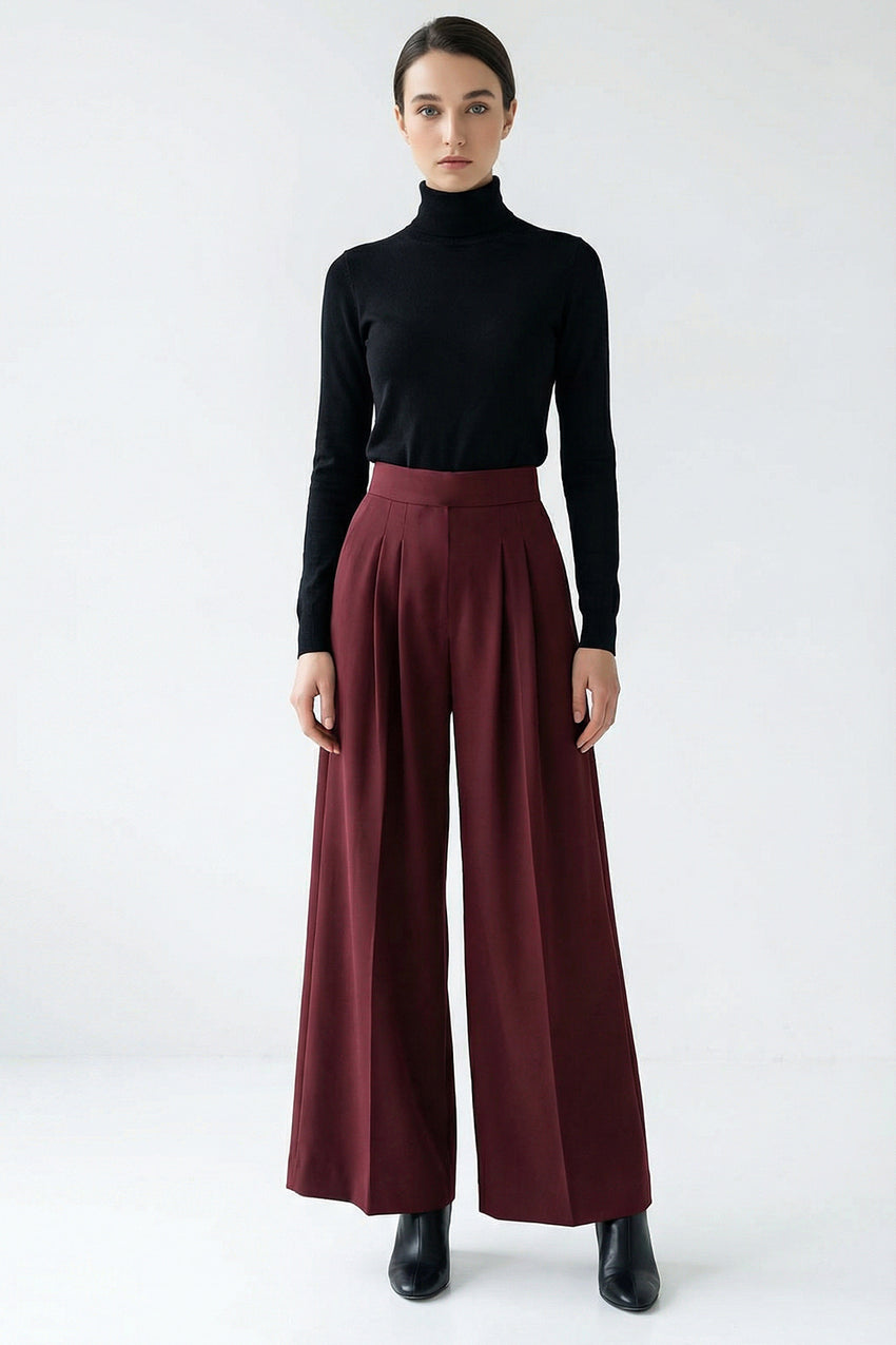 Irene Red Wide-Leg Back-Pocketed Pants