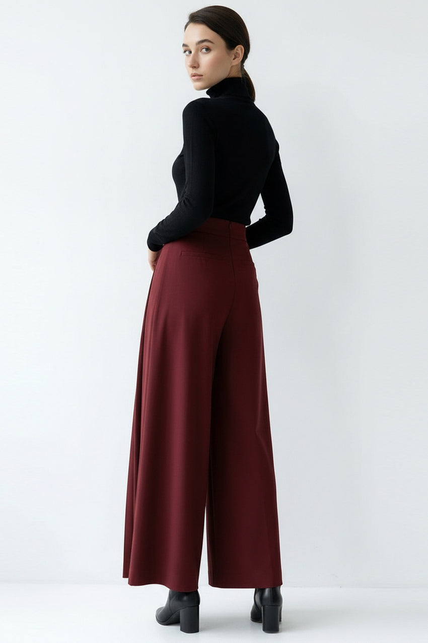 Irene Red Wide-Leg Back-Pocketed Pants