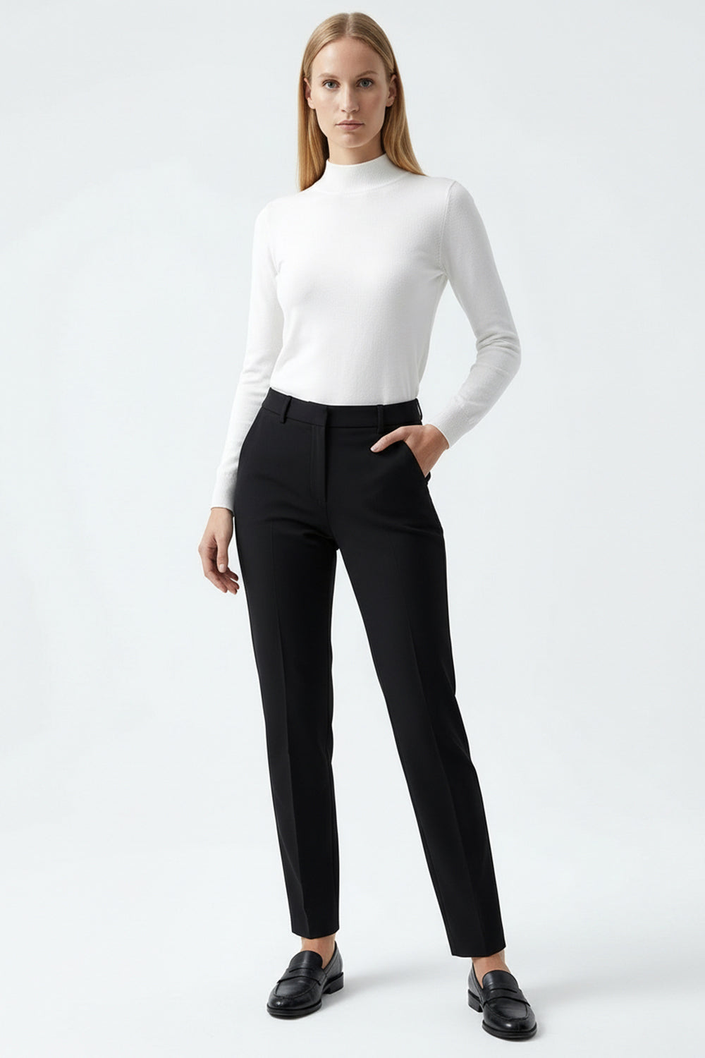 Slim Fit High Waist Woven Pants - Black