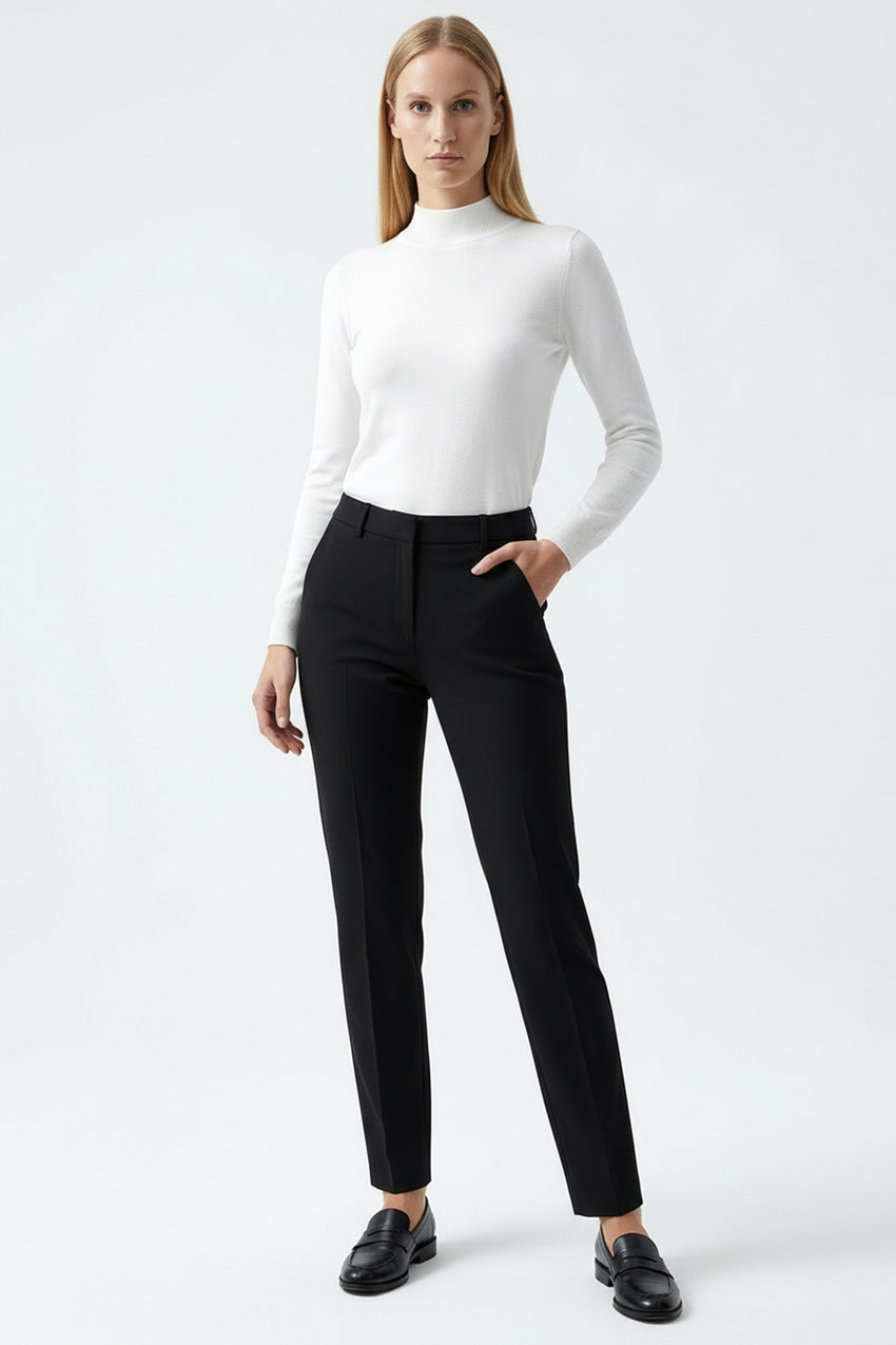 Women's High Waist Slim Fit Black Woven Pants