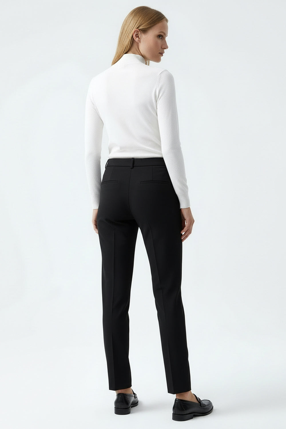 Slim Fit High Waist Woven Pants - Black