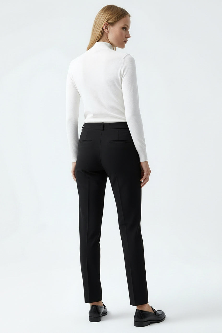 Women's High Waist Slim Fit Black Woven Pants