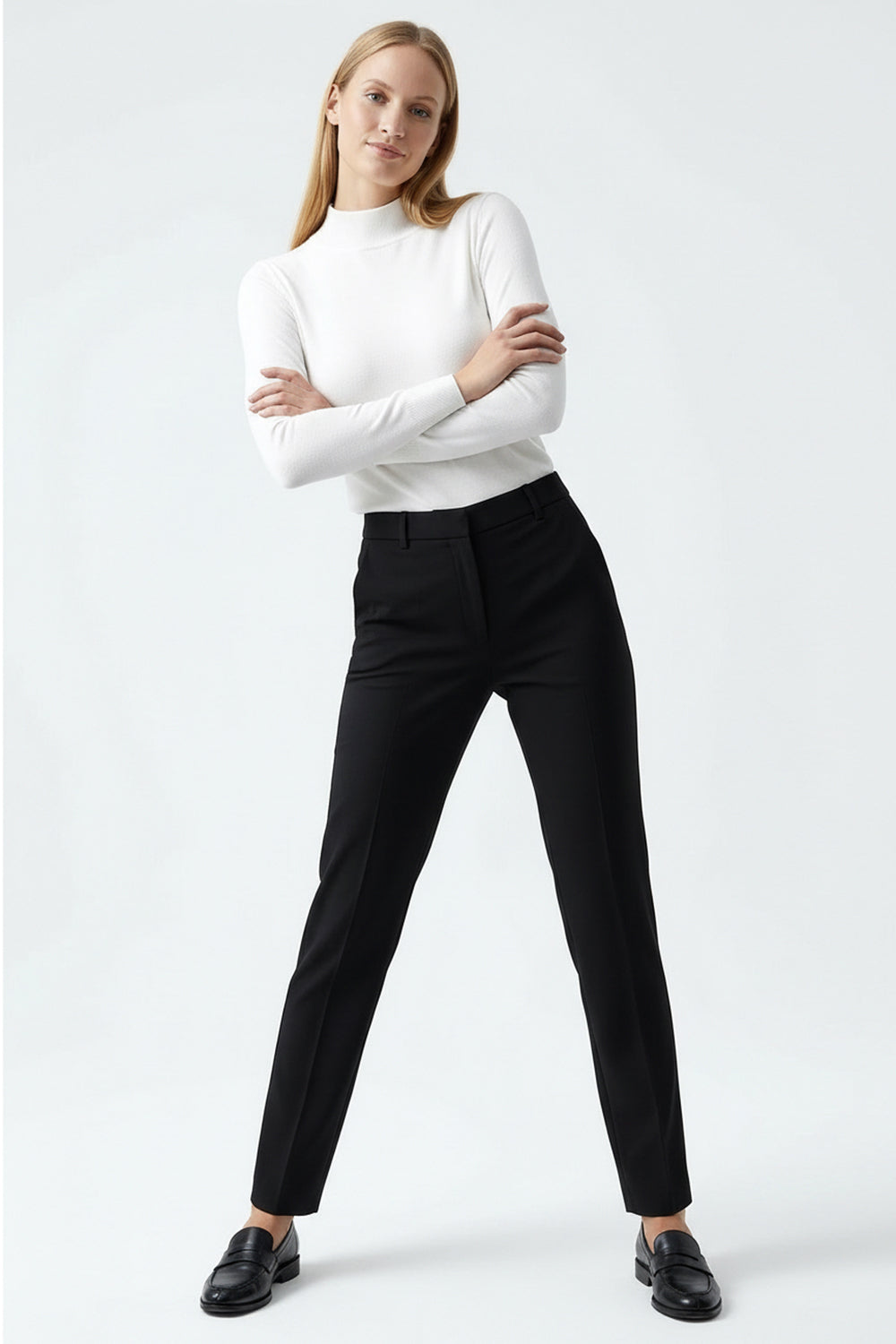 Slim Fit High Waist Woven Pants - Black