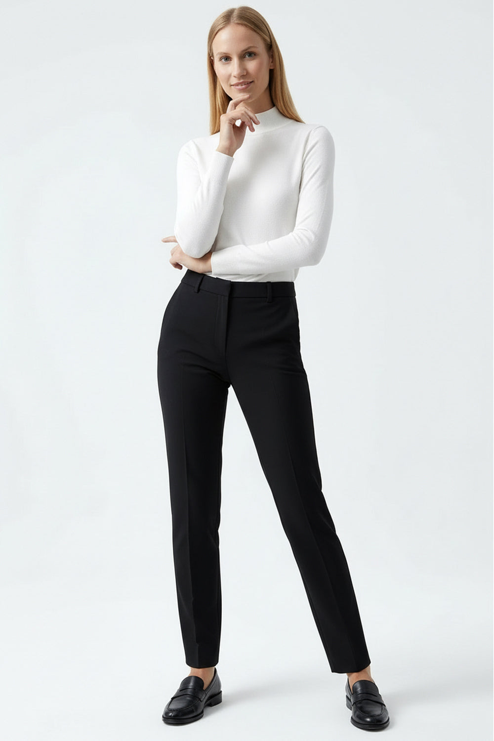 Slim Fit High Waist Woven Pants - Black