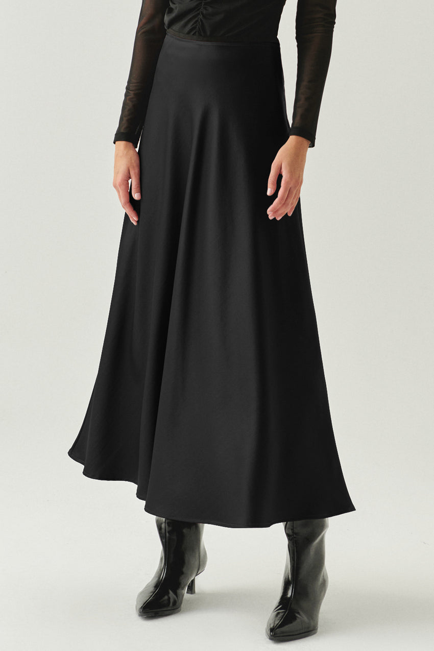 Justice Black A-Line Midi Black Skirt