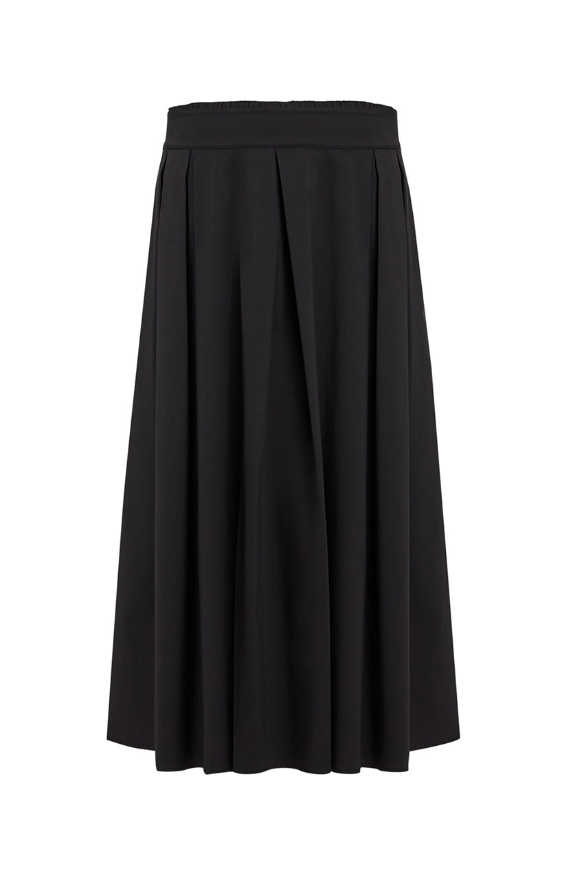 Chic Pleated Midi Skirt Featuring Side Pockets