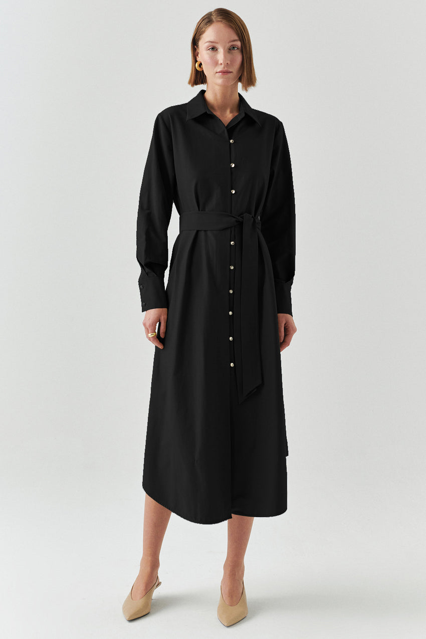 McKinley Belted Black Shirt Dress