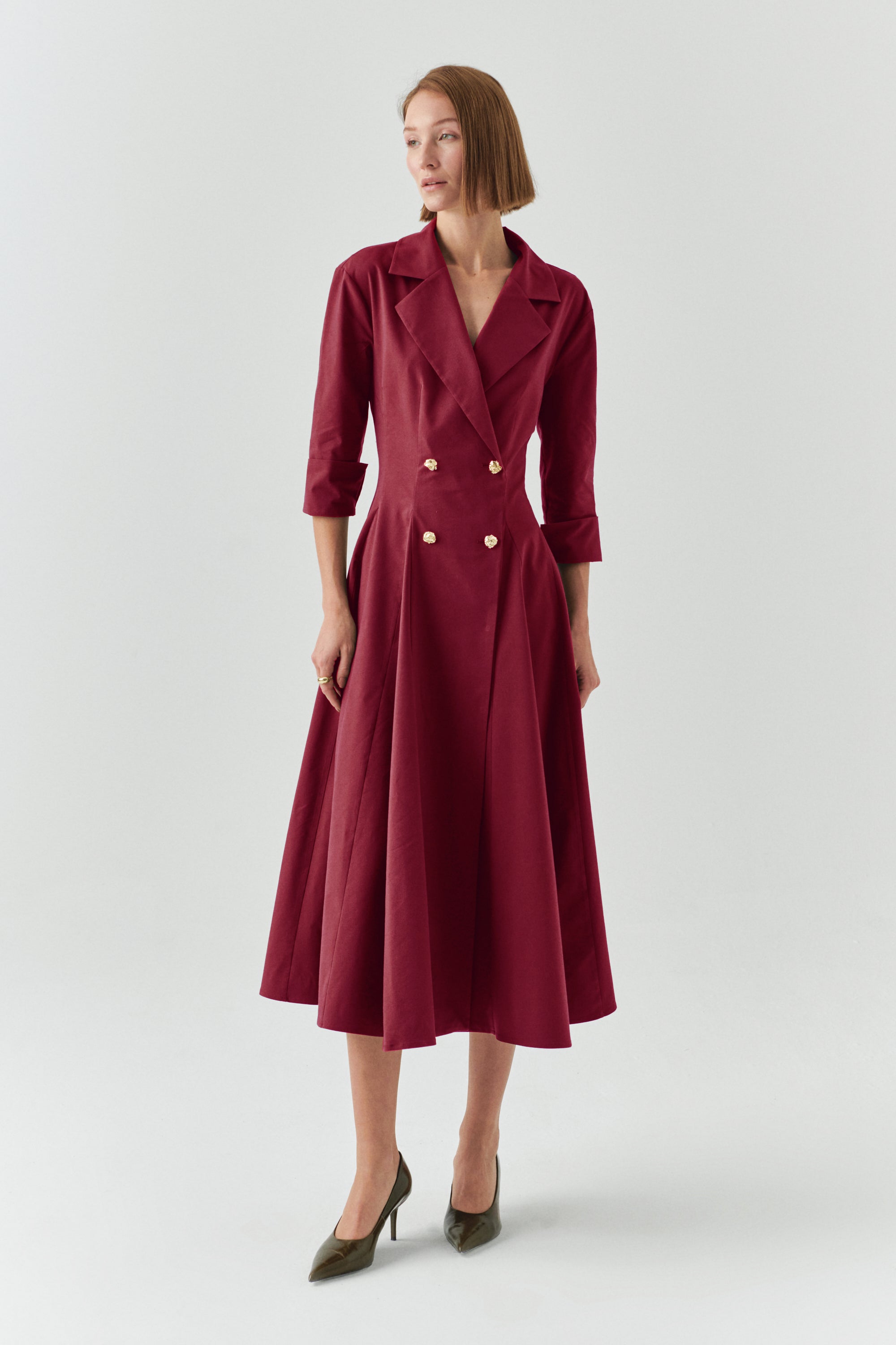 Estelle Pocketed Jacket Collar Dress Red