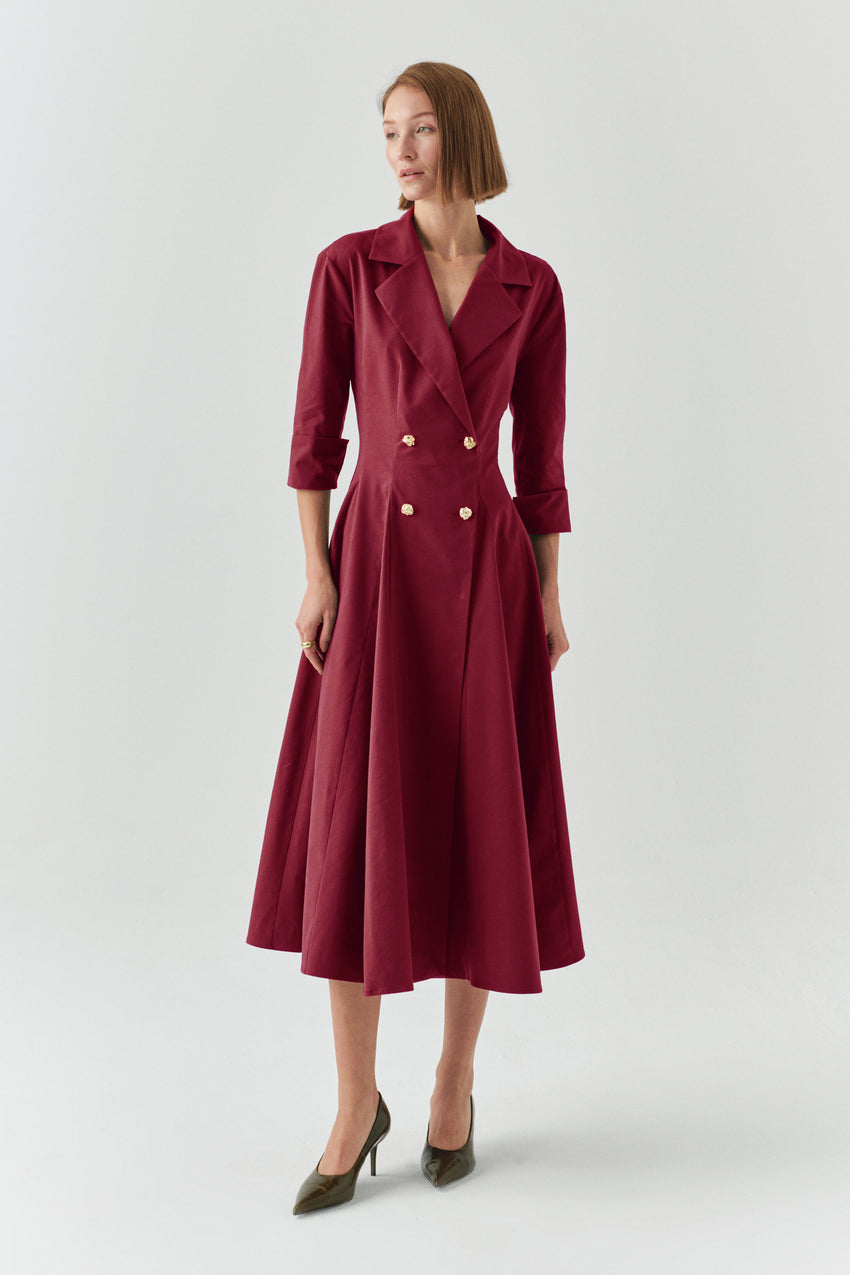 Estelle Pocketed Jacket Collar Dress Red