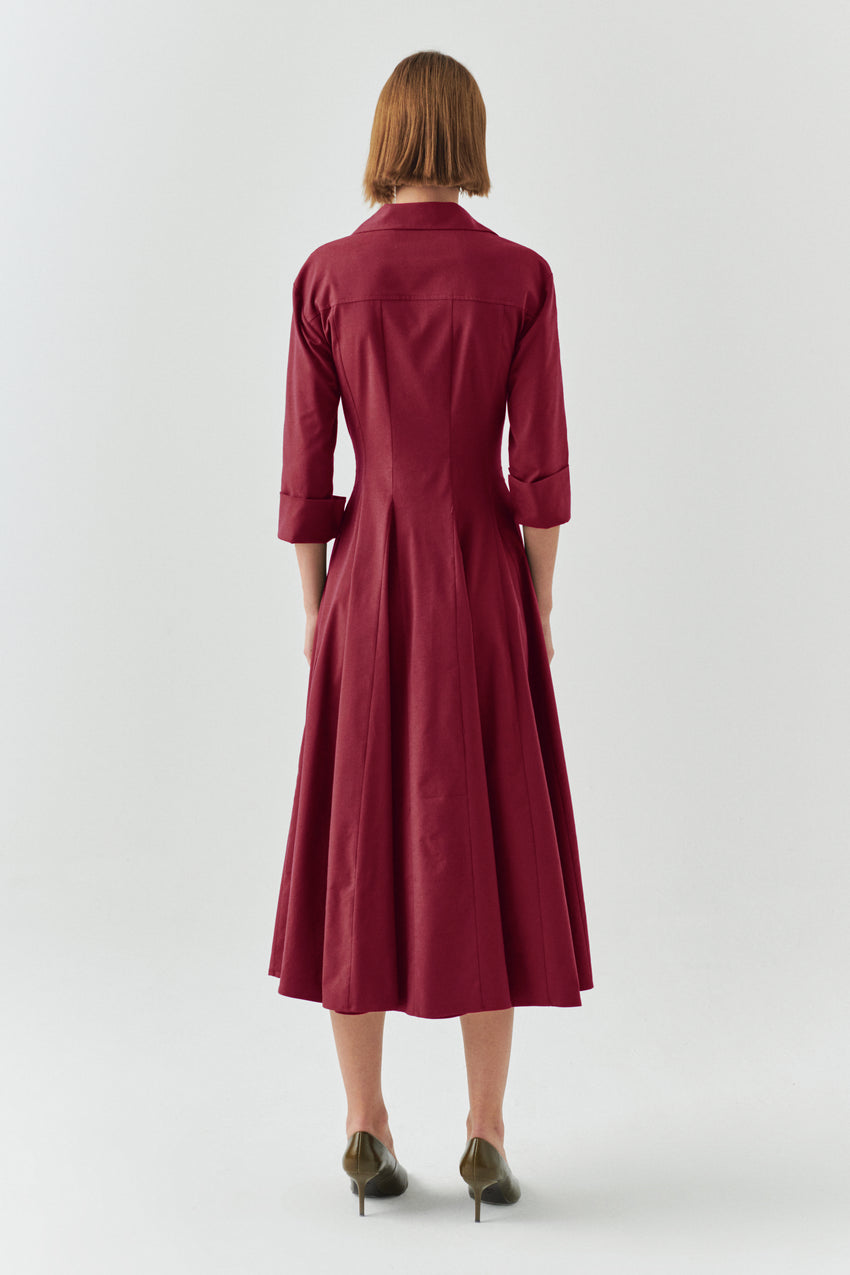 Estelle Pocketed Jacket Collar Dress Red