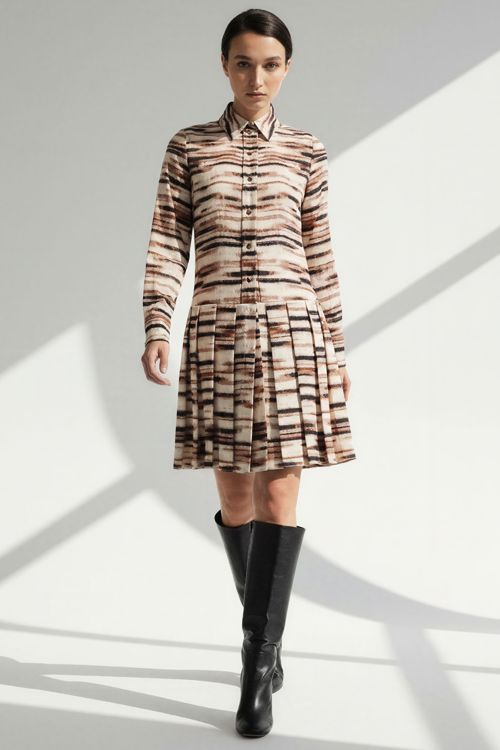 Regular Shirt Collar Mini Dress - Multi Color