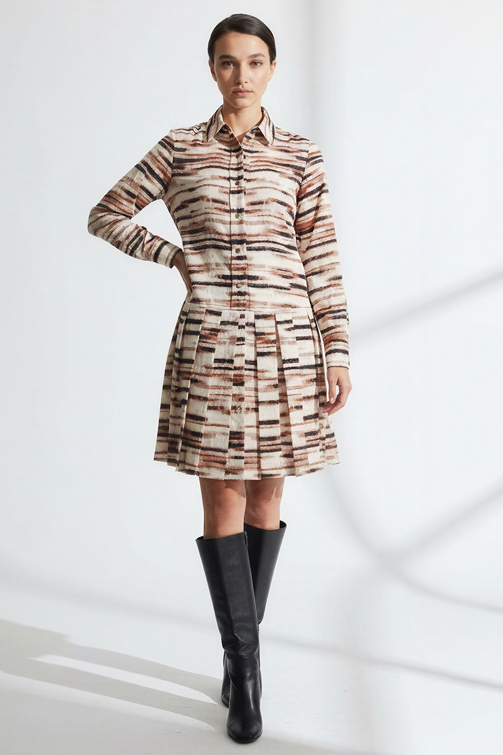 Regular Shirt Collar Mini Dress - Multi Color