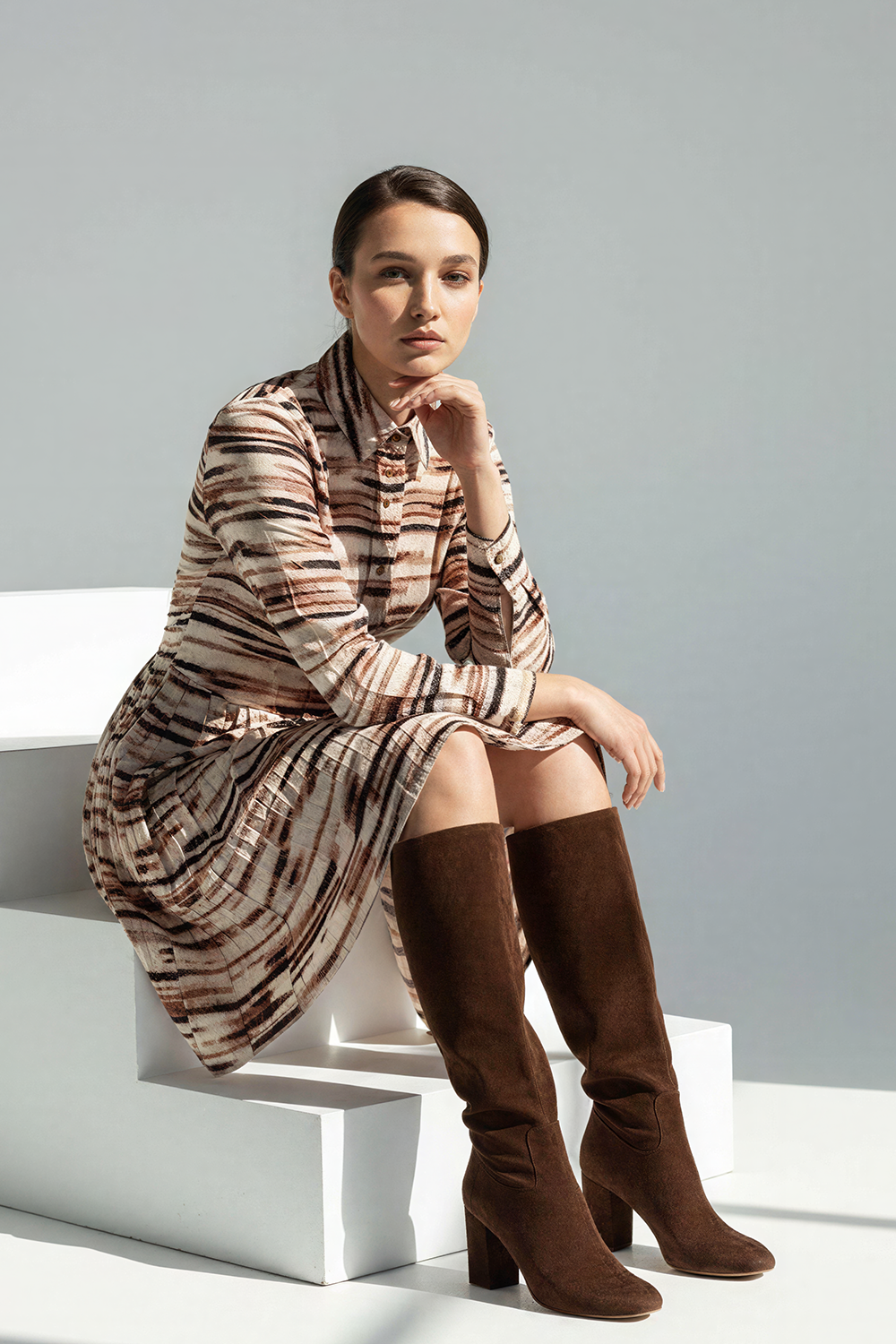 Regular Shirt Collar Mini Dress - Multi Color