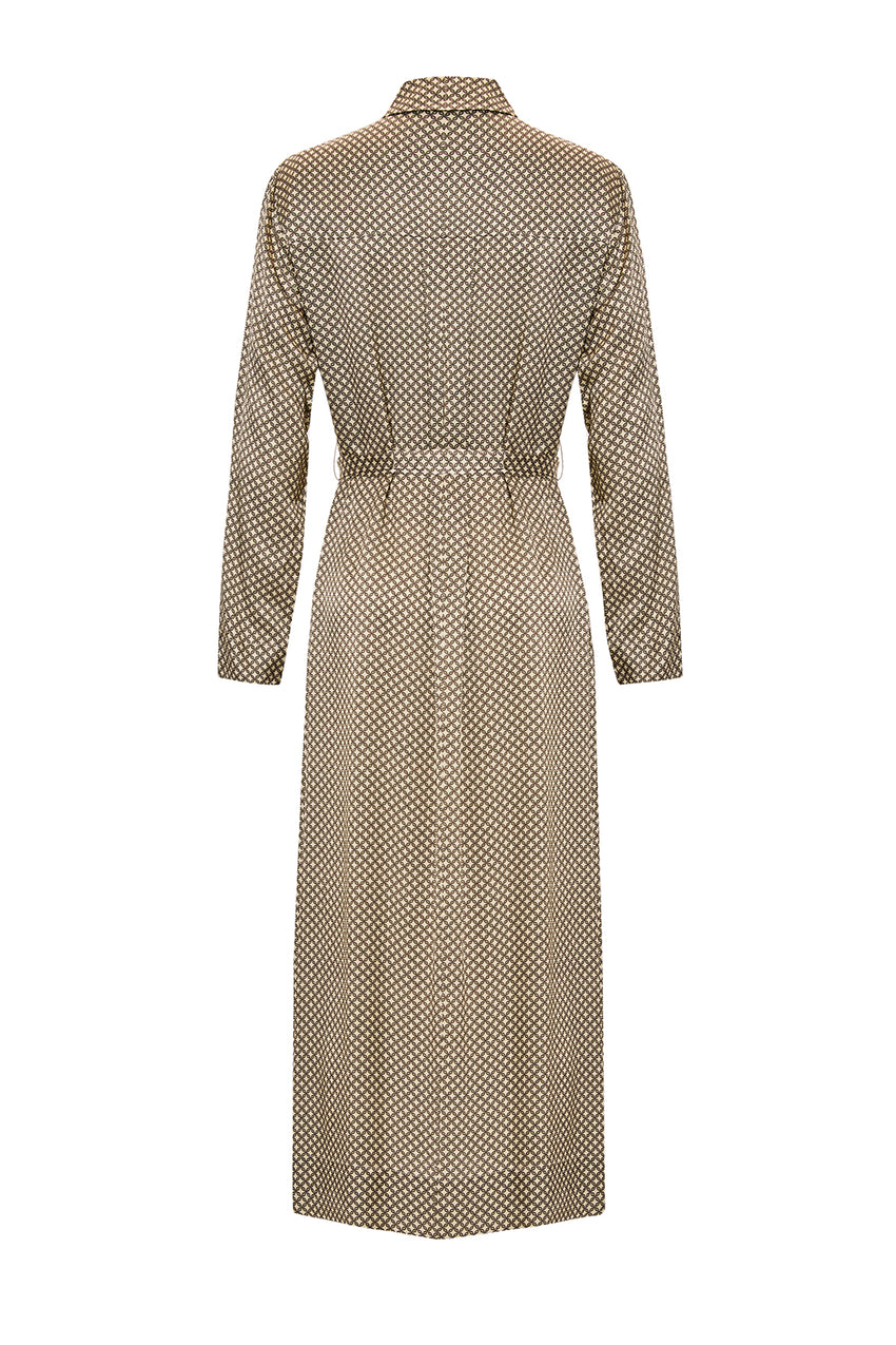 Elegant Printed Woven Shirt Dress with Long Sleeves