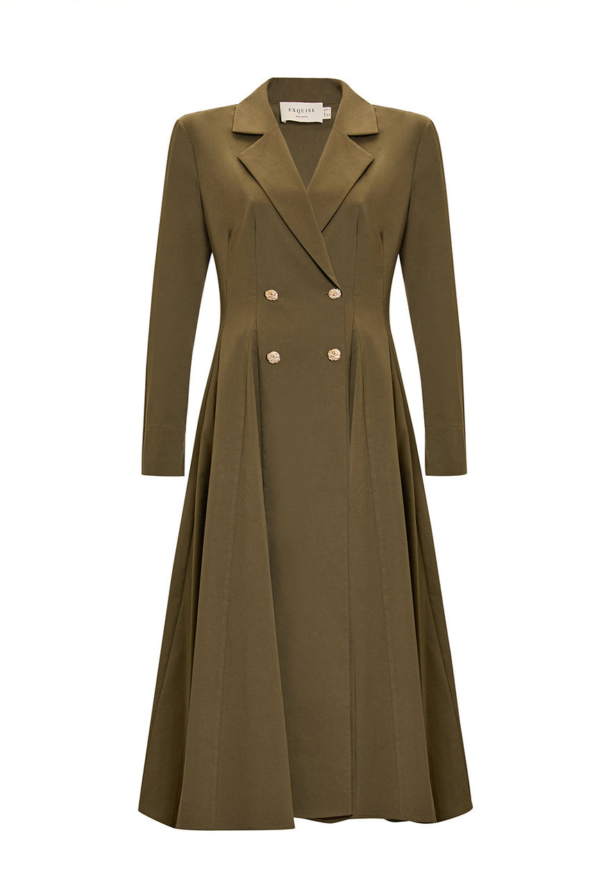 Elegant Gold Button Double Breasted Midi Blazer Dress