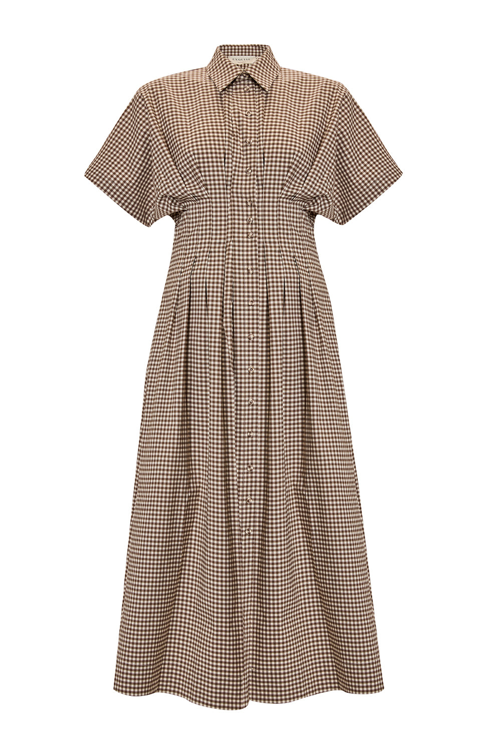Tailored Check Print Shirt Dress with Defined Waist