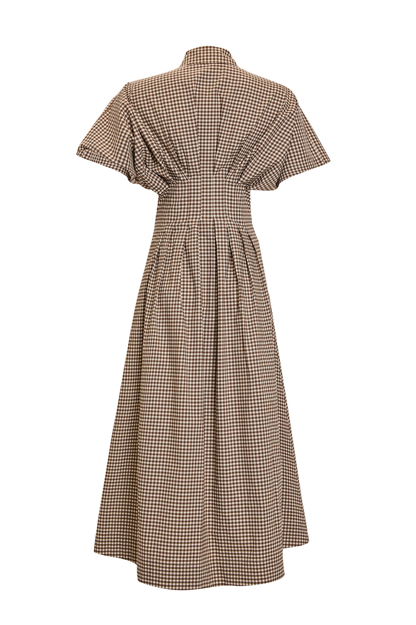 Tailored Check Print Shirt Dress with Defined Waist
