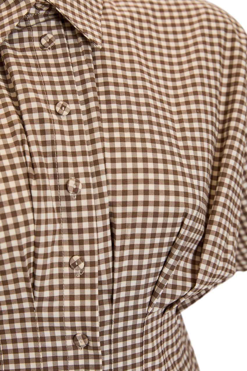 Tailored Check Print Shirt Dress with Defined Waist
