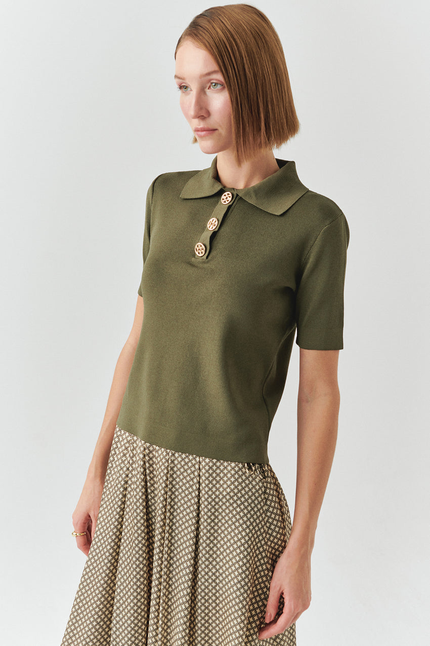 Jaylah Short Sleeve Shirt Collar Sweater