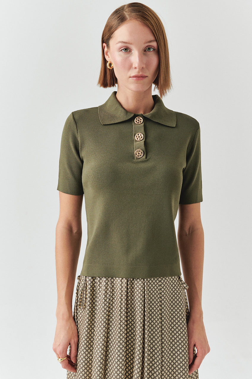 Jaylah Short Sleeve Shirt Collar Sweater