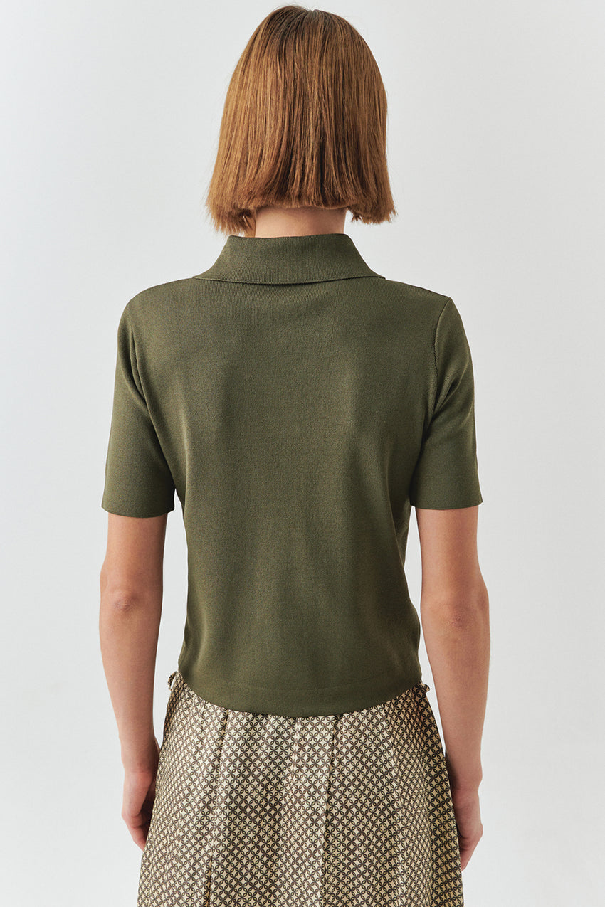 Jaylah Short Sleeve Shirt Collar Sweater