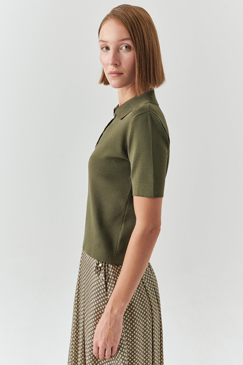 Jaylah Short Sleeve Shirt Collar Sweater