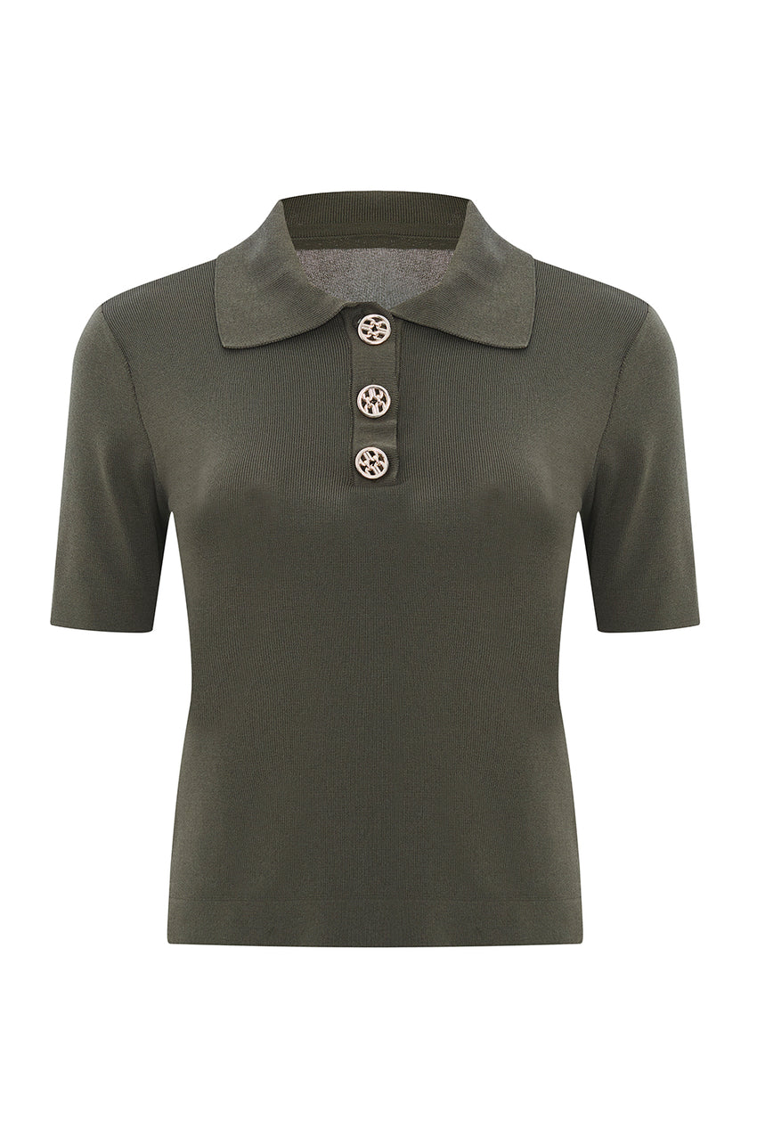 Jaylah Short Sleeve Shirt Collar Sweater